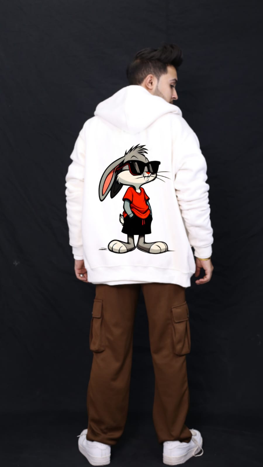 Rabbit print zipper in white colour