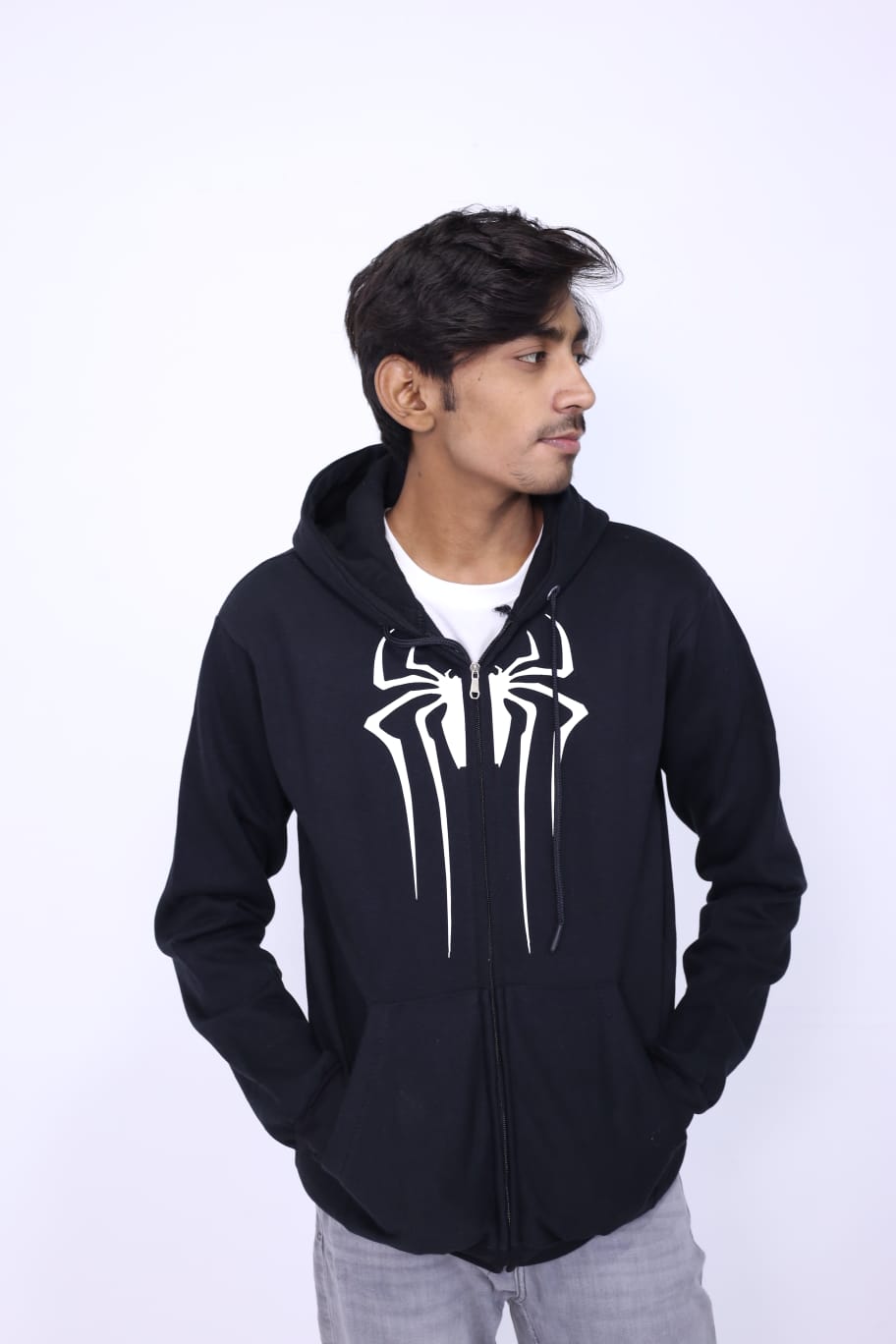 Spider man vinyl print zipper in black colour